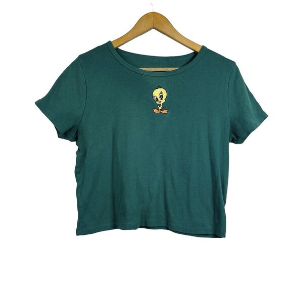 Vintage Tweety Bird Y2K Green Embroidered Short Sleeve Shirt Size Small - Picture 1 of 11
